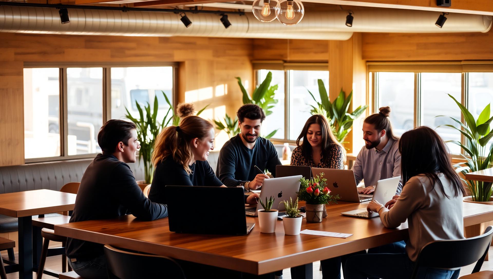 Food founders collaborating at a shared table in the The Pass workspace