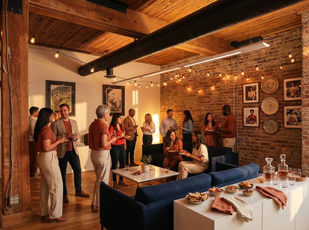 Food founders mingling at an evening industry meetup at The Pass